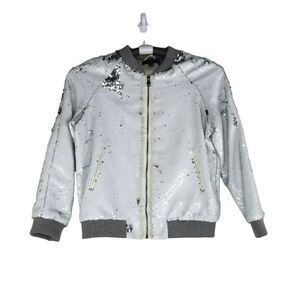 jocelyn Sequin Full Zip Jacket Women's Size Small Silver Long Sleeve